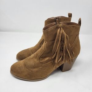 Brash Zip Fringe Tan Brown Ankle Booties Size 5.5‎